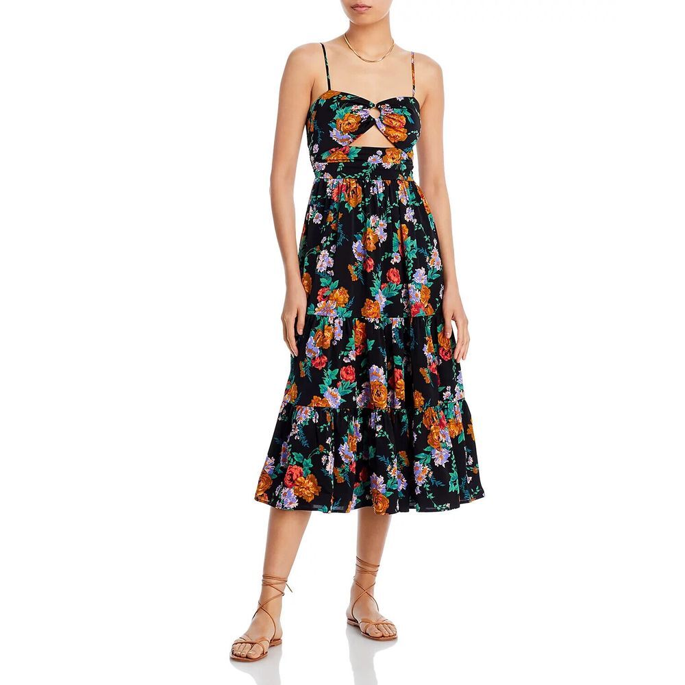 NWT AQUA Exclusive Floral Cutout Tiered‎ Sleeveless Boho Midi Dress Sz XS
